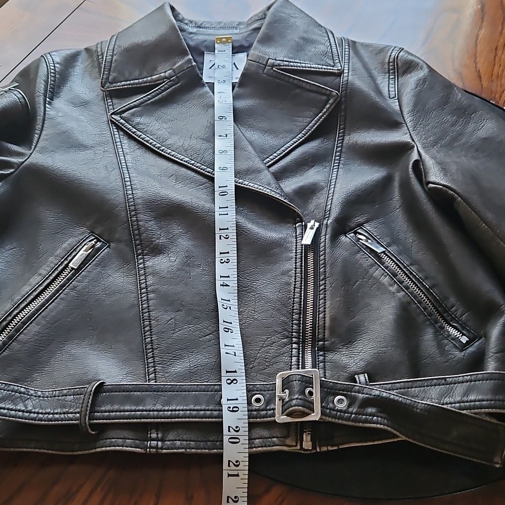 Zara Faux Leather Charcoal Grey Worn Effect Moto Jacket Size L - Picture 15 of 16